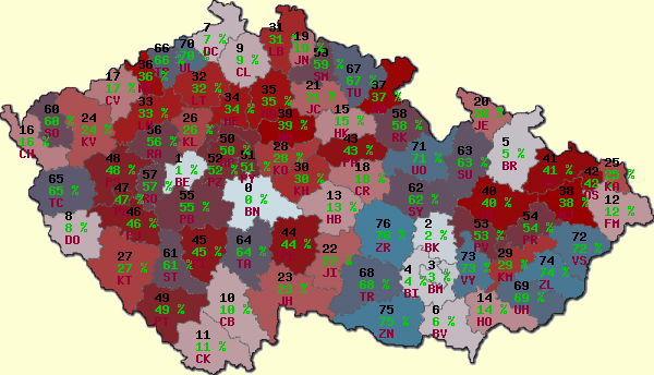 Náhled generované mapy - ČR Okresy
